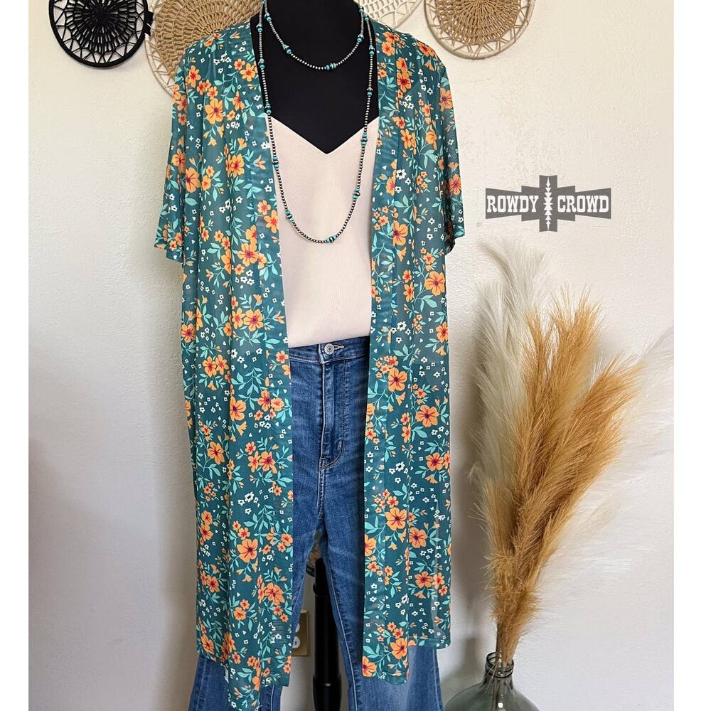 Dream Blossom Boho Western Cowgirl Duster Wrap Shawl Kimono Green